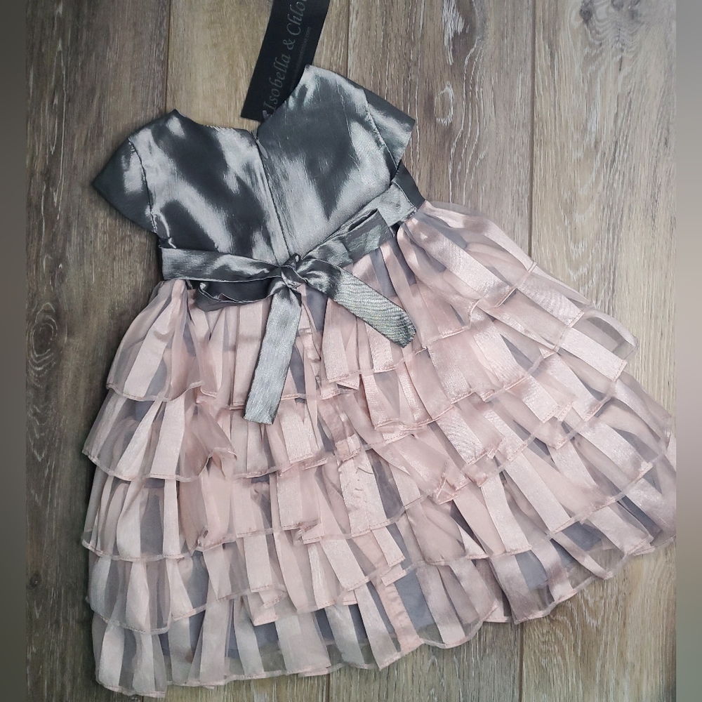Isobella and Chloe baby's formal gray and pink ruffled dress Size 12 month - Picture 7 of 8